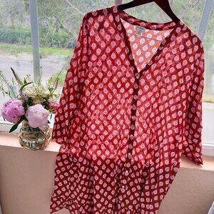 J. Crew factory orange, red and white swim cover up